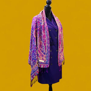 Grannycore Boho Preppy Quiet Luxury Purple Paisley 100% Pashmina Scarf